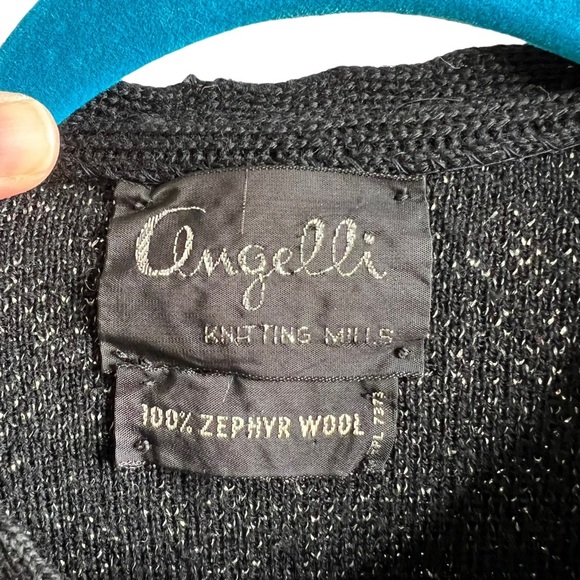 Vintage Angelli Zephyr Wool Black & Silver Floral Knit Cardigan - Picture 6 of 13